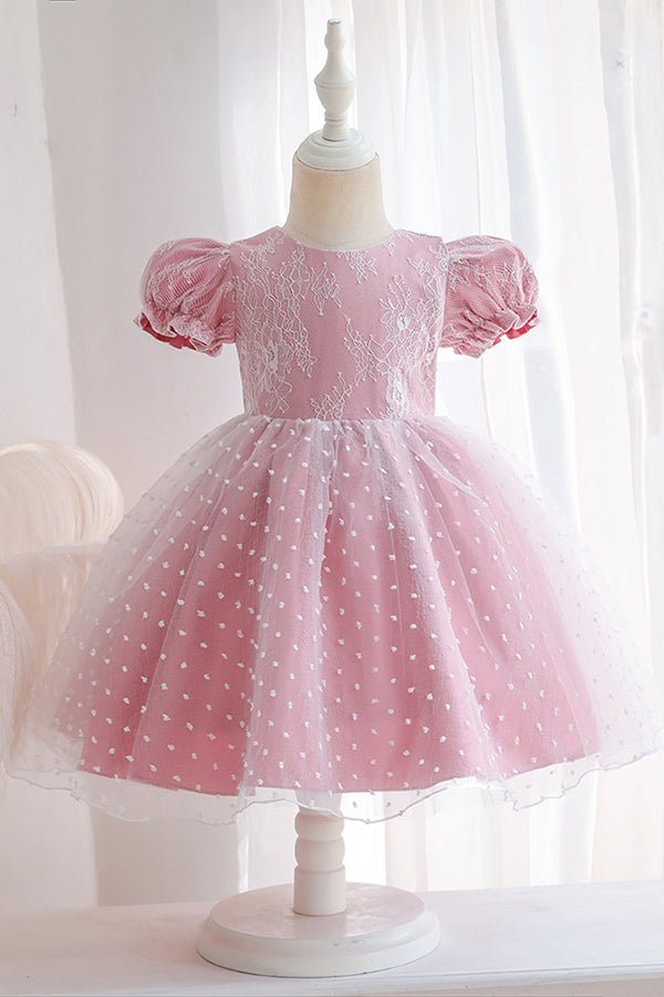 
                      
                        Cap Sleeve Short pink princess flower girl dresses
                      
                    