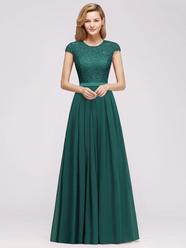 
                      
                        Cap Sleeves Aline Bridesmaid Dress Floral Lace Chiffon Long Wedding Guest Dress - Prom Dresses
                      
                    