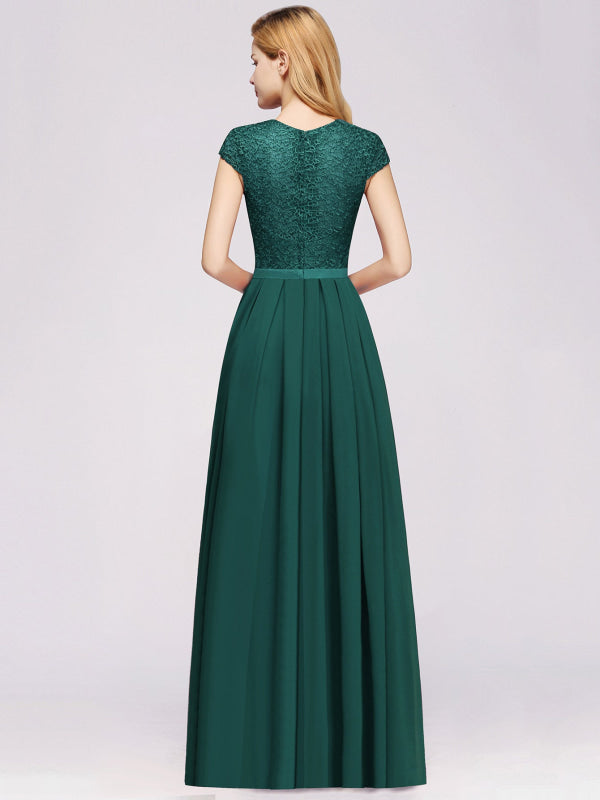 
                      
                        Cap Sleeves Aline Bridesmaid Dress Floral Lace Chiffon Long Wedding Guest Dress - Prom Dresses
                      
                    