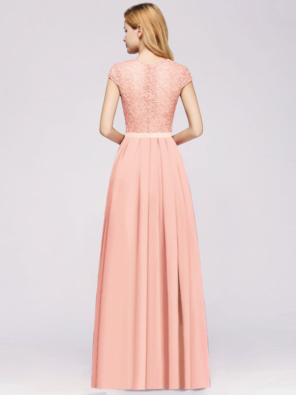 
                      
                        Cap Sleeves Aline Bridesmaid Dress Floral Lace Chiffon Long Wedding Guest Dress - Prom Dresses
                      
                    