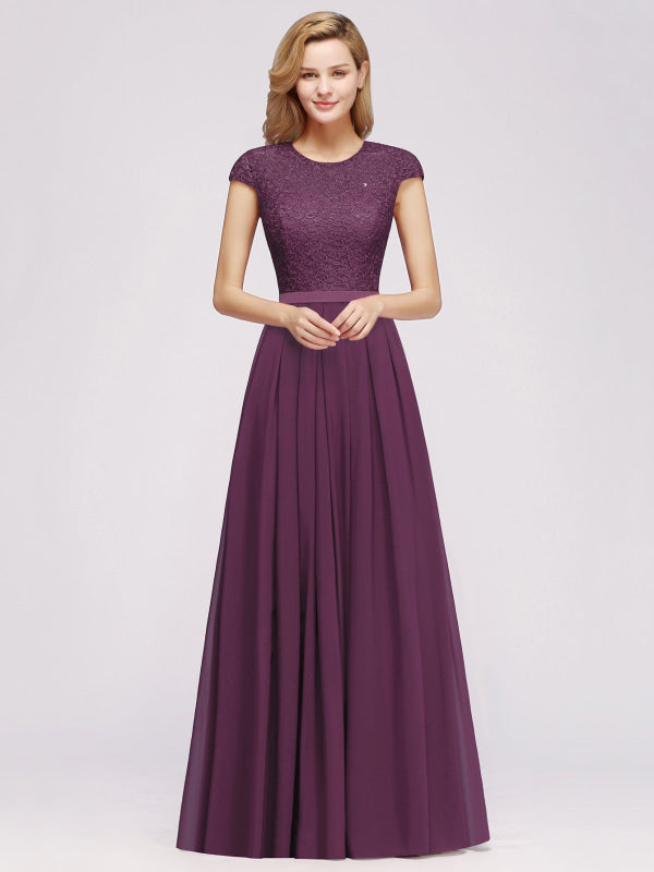 
                      
                        Cap Sleeves Aline Bridesmaid Dress Floral Lace Chiffon Long Wedding Guest Dress - Grape / US 2 - Prom Dresses
                      
                    