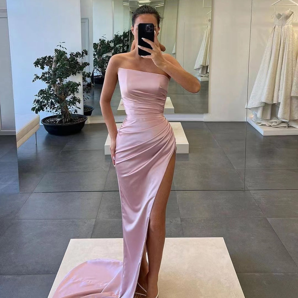 
                      
                        Gorgeous Sleeveless Satin Long Mermaid Prom Dress with Split
                      
                    