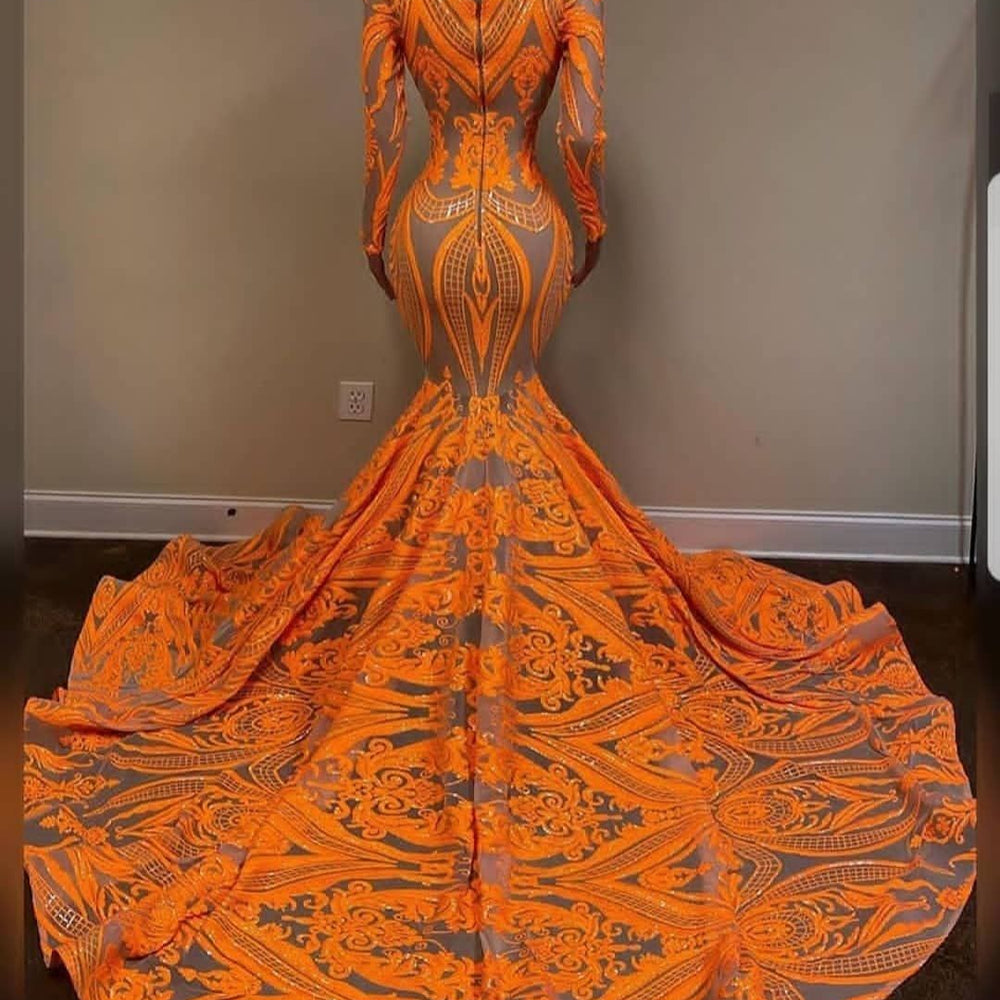 
                      
                        Orange Long Sleeves Mermaid Prom Dress with Sequins Lace
                      
                    