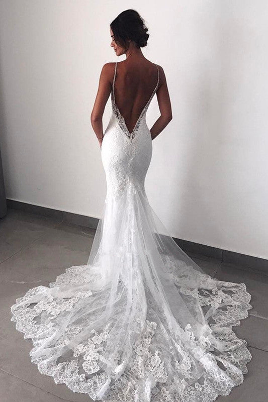 
                      
                        Charming Backless Lace Wedding Dress | Mermaid Bridal Gowns BC0129
                      
                    