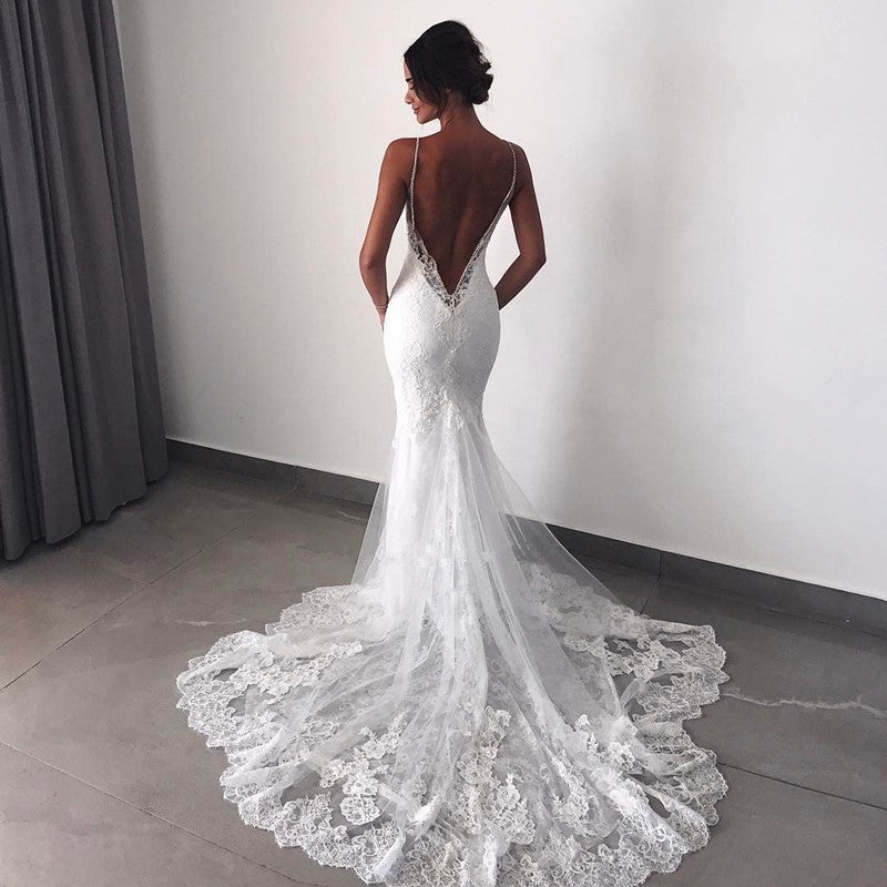 
                      
                        Charming Backless Lace Wedding Dress | Mermaid Bridal Gowns BC0129
                      
                    