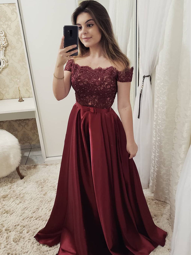 
                      
                        Charming Off Shoulder Burgundy/Green/Blue Lace Long Prom Dresses, Burgundy/Green/Blue Lace Graduation Dresses, Formal Dresses
                      
                    