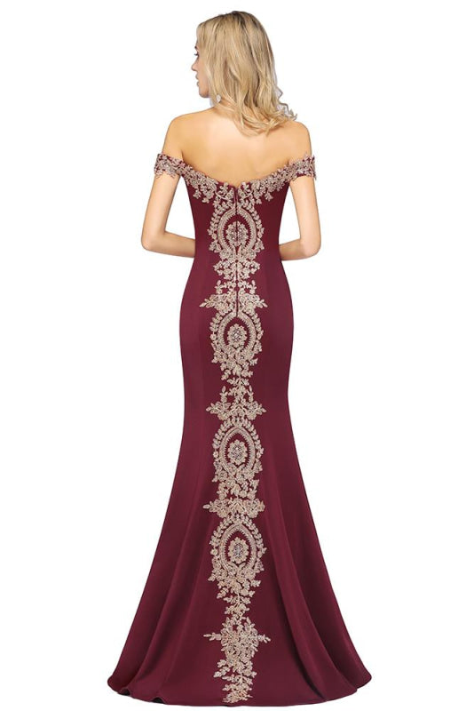 
                      
                        Charming Off-the-Shoulder Mermaid Evening Gown with Gold Appliques Floor Length Party Dress - Prom Dresses
                      
                    