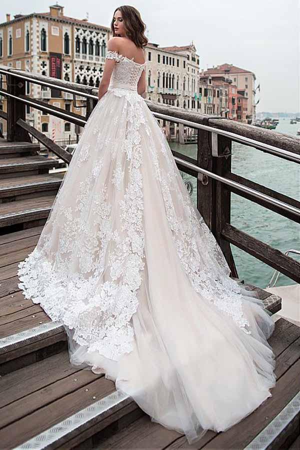 
                      
                        Charming Off The Shoulder Wedding Dress With Lace Appliques
                      
                    