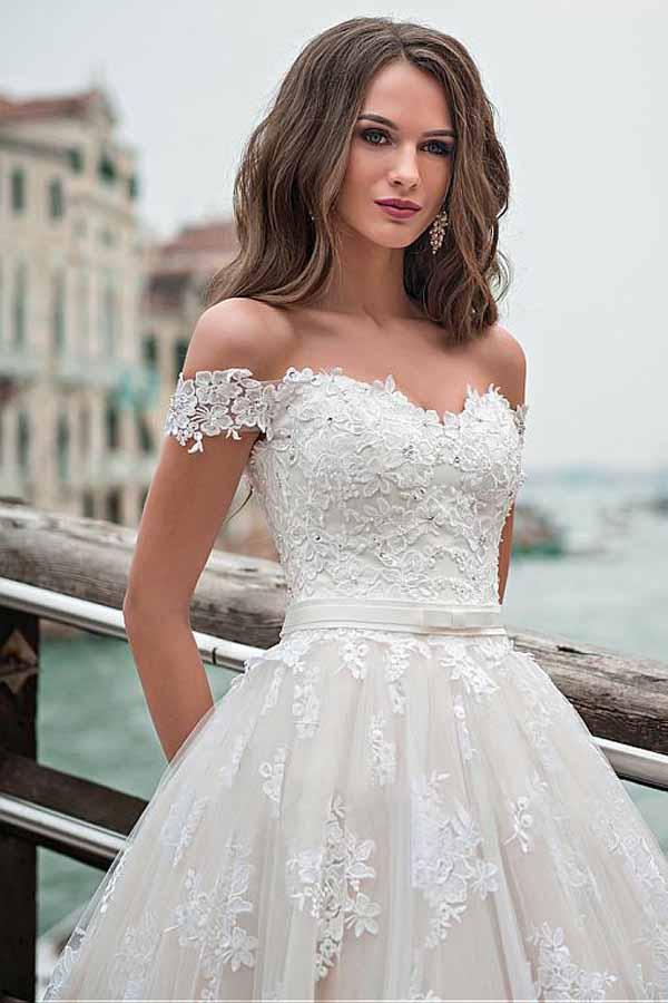 
                      
                        Charming Off The Shoulder Wedding Dress With Lace Appliques
                      
                    