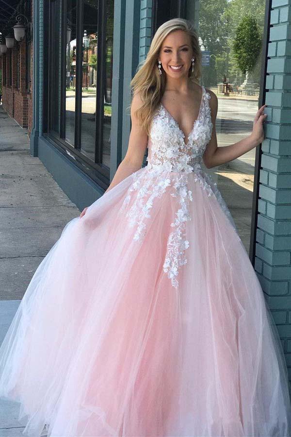 Charming Puffy Tulle Prom Dress Lace Appliques Evening Dress