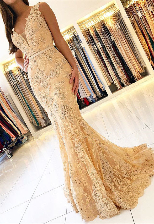 Charming Sleeveless Mermaid Evening Dresses | Lace Prom Gowns On Sale BC0389