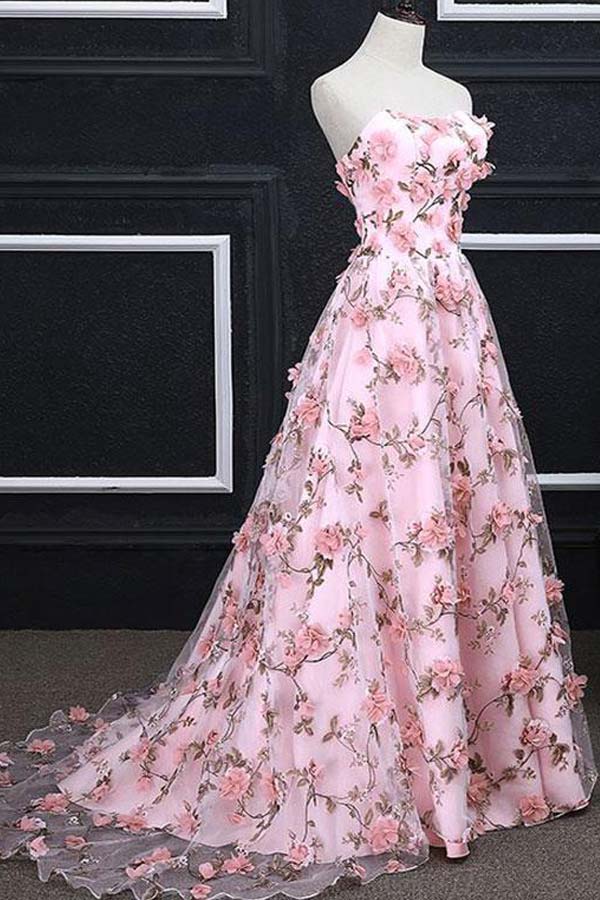 
                      
                        Charming Sweetheart Floral Long Prom Dress Pink Evening Dress
                      
                    