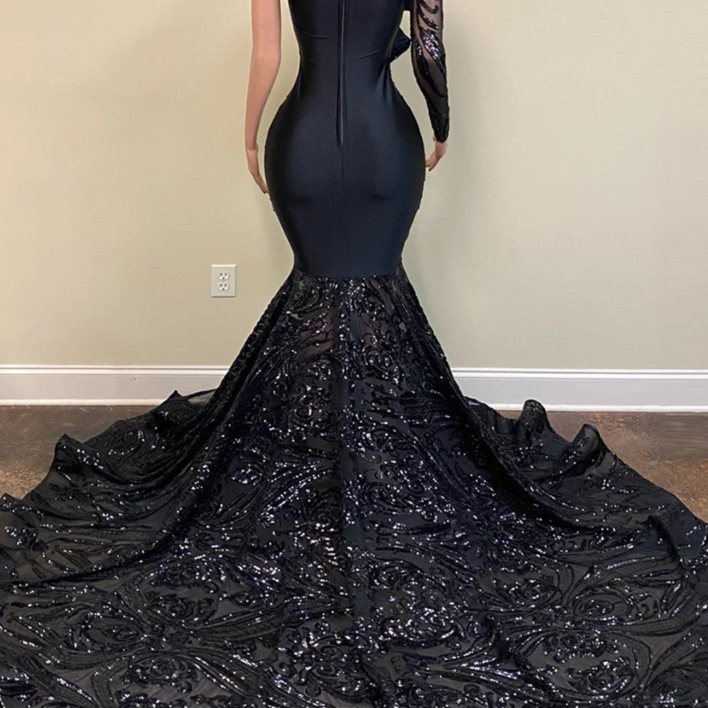 
                      
                        Chic Black Asymmetric Mermaid Long Formal Prom Dress
                      
                    