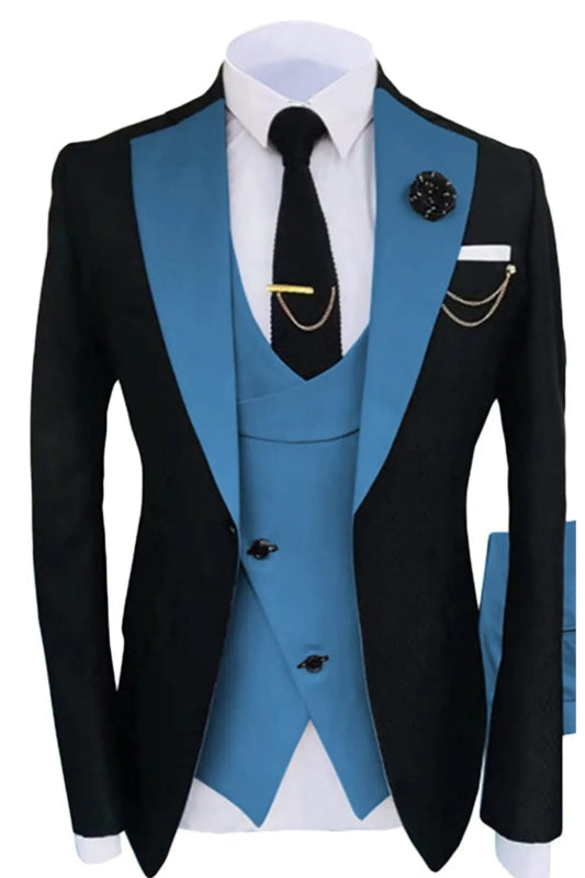 Nick Chic Blue Shawl Lapel Three Pieces Prom Suits For Men