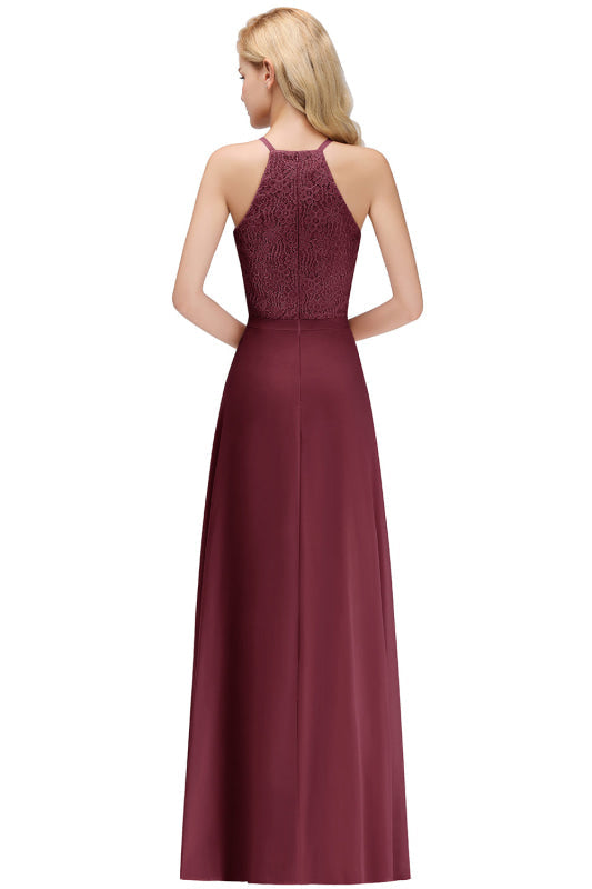 
                      
                        Chic Halter Aline Bridesmaid Dress Pleated Lace Chiffon Evening Dress - Prom Dresses
                      
                    