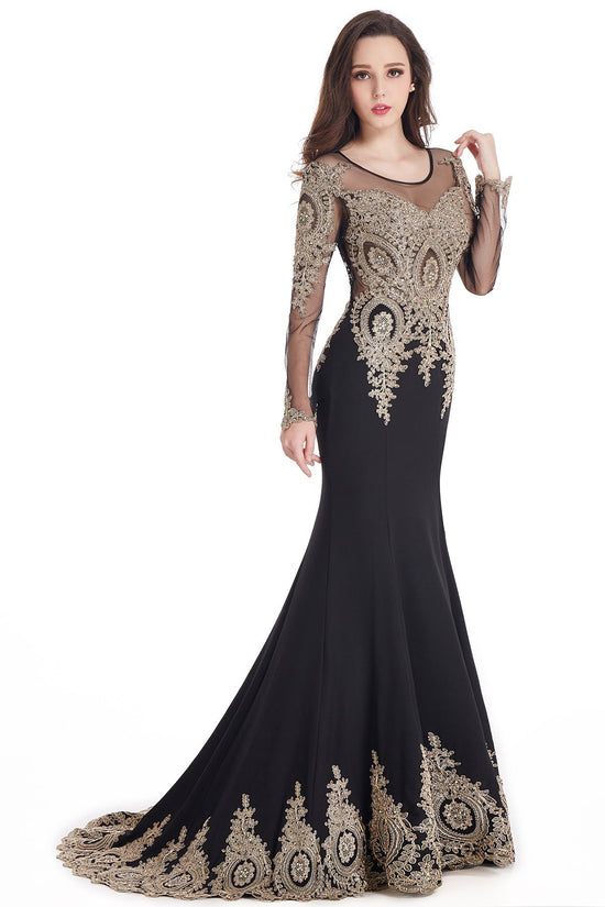 Chic Long Sleeve Evening Gowns | Mermaid Prom Dress With Lace Appliques