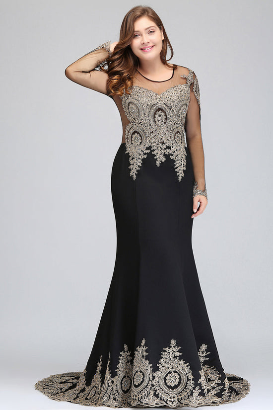 Chic Long Sleeve Evening Gowns | Mermaid Prom Dress With Lace Appliques