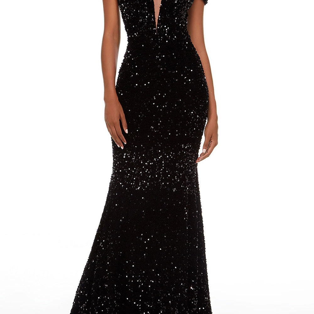 Chic Off-the-shoulder Deep V-neck Sleeveless Floor-Length Mermaid Prom Dress With Sequins