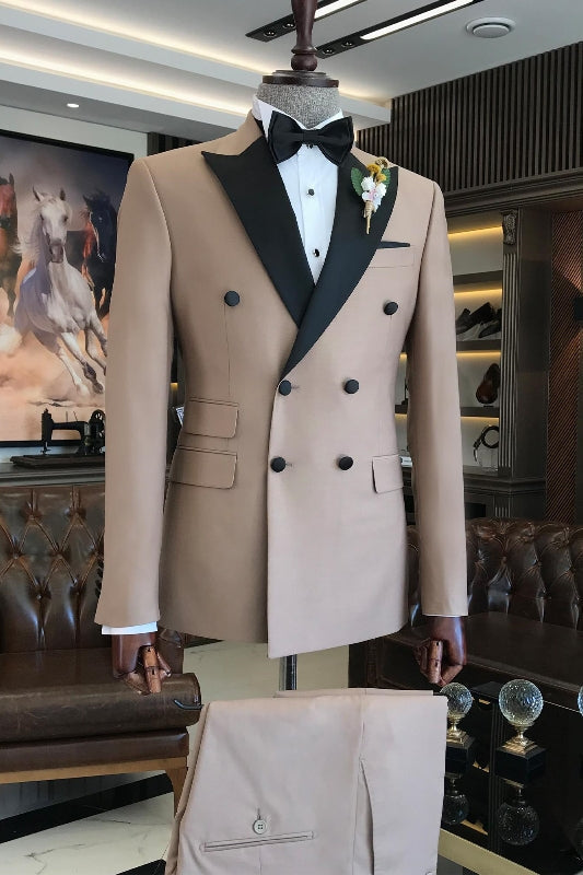 Alvis Chic Khaki Peaked Lapel Double Breasted Prom Suits