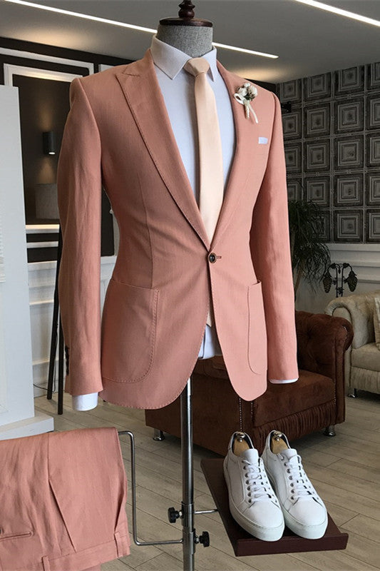 Byron Chic Salmon Pink Peaked Lapel Men Suits For Prom