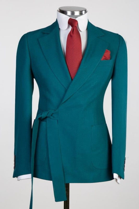 Lester Chic Teal Blue Notched Lapel Two Pieces Prom Suits