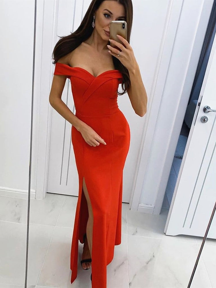 
                      
                        Custom Made Off Shoulder Mermaid Red Black Prom Dresses with  Off Shoulder Mermaid Black Red Formal Dresses, Mermaid Black Red Evening Dresses
                      
                    