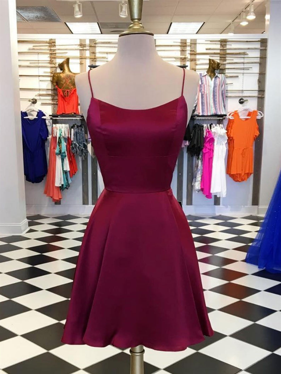 Cute Backless Burgundy Short Prom Dresses, Chic Burgundy Homecoming Dresses, Burgundy Short Evening Dresses