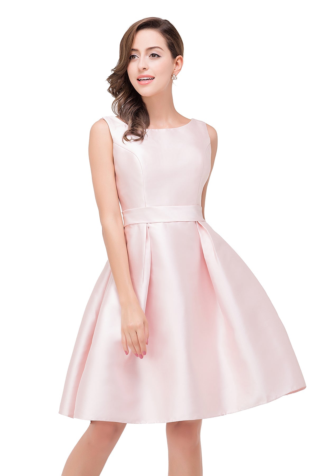 Cute Pink Sleeveless 2021 Knee length Homecoming Dress Zipper Back