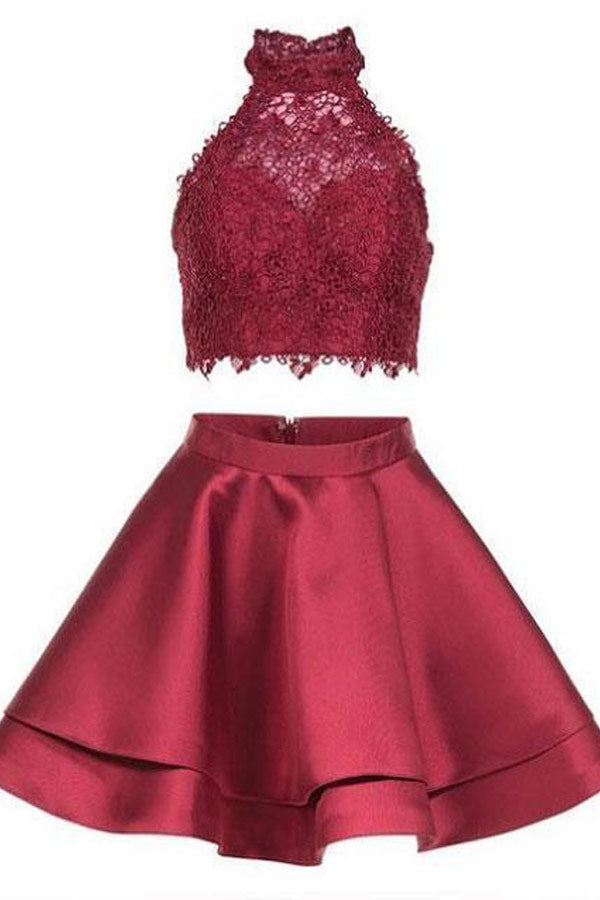 
                      
                        Cute Two Piece Short Homecoming Dress With Lace Top
                      
                    