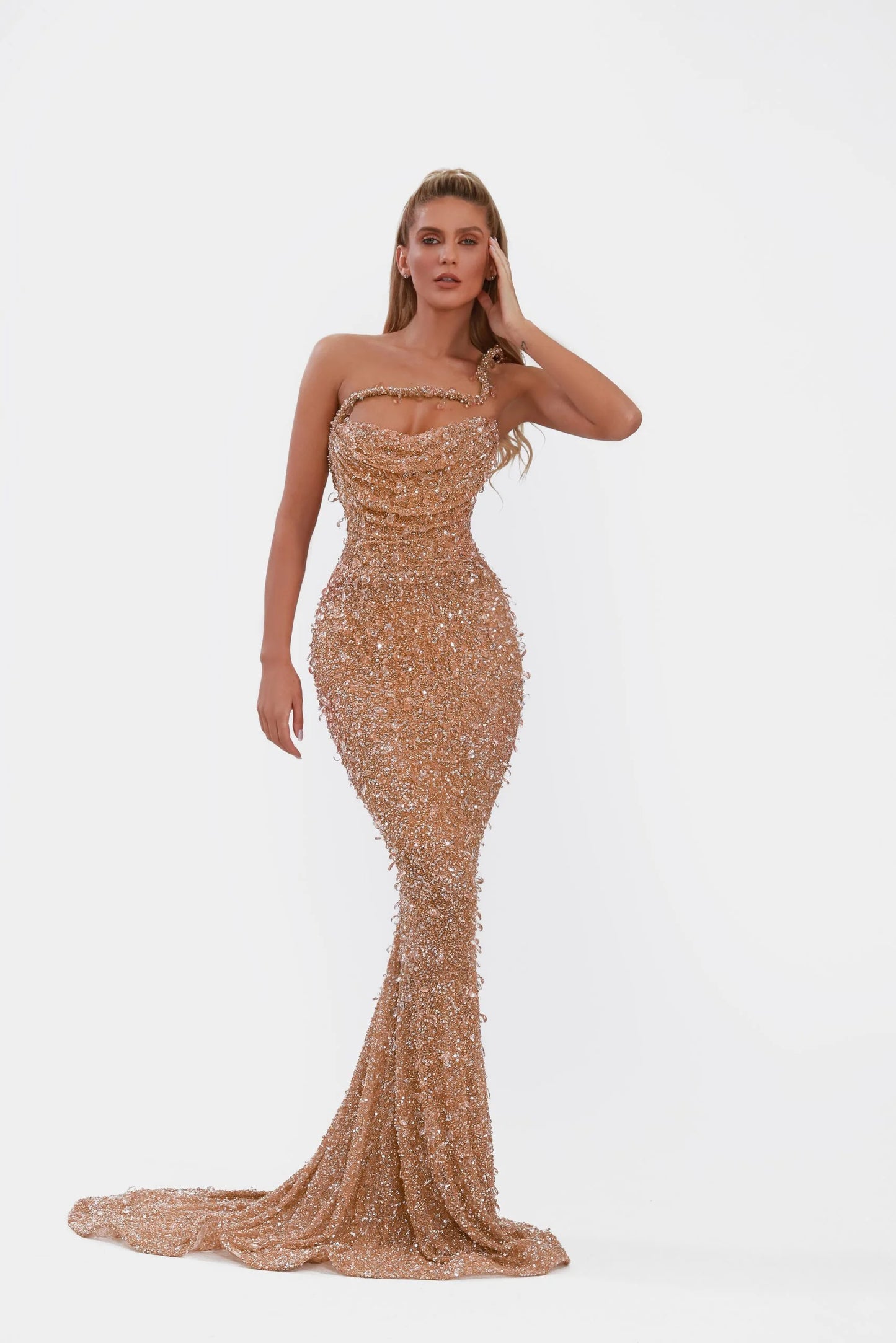 Luxury Crystal Diamante Mermaid Prom Dress Long Backless Sleeveless Evening Gowns