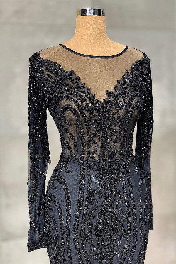 
                      
                        Classic Black Mermaid Prom Dress Long Sleeves with Tulle
                      
                    