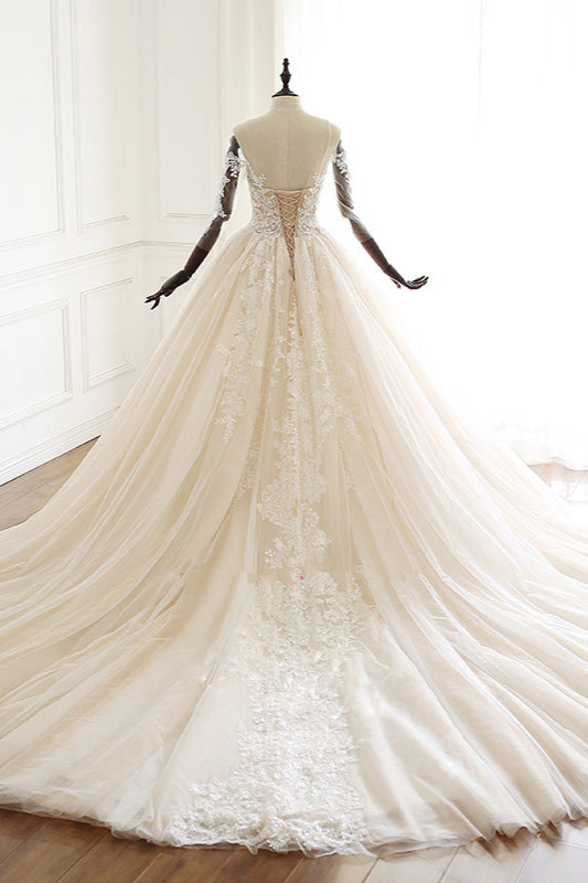 
                      
                        Sweetheart Long Sleeve Ball Gown Wedding Dress with Tulle Lace
                      
                    