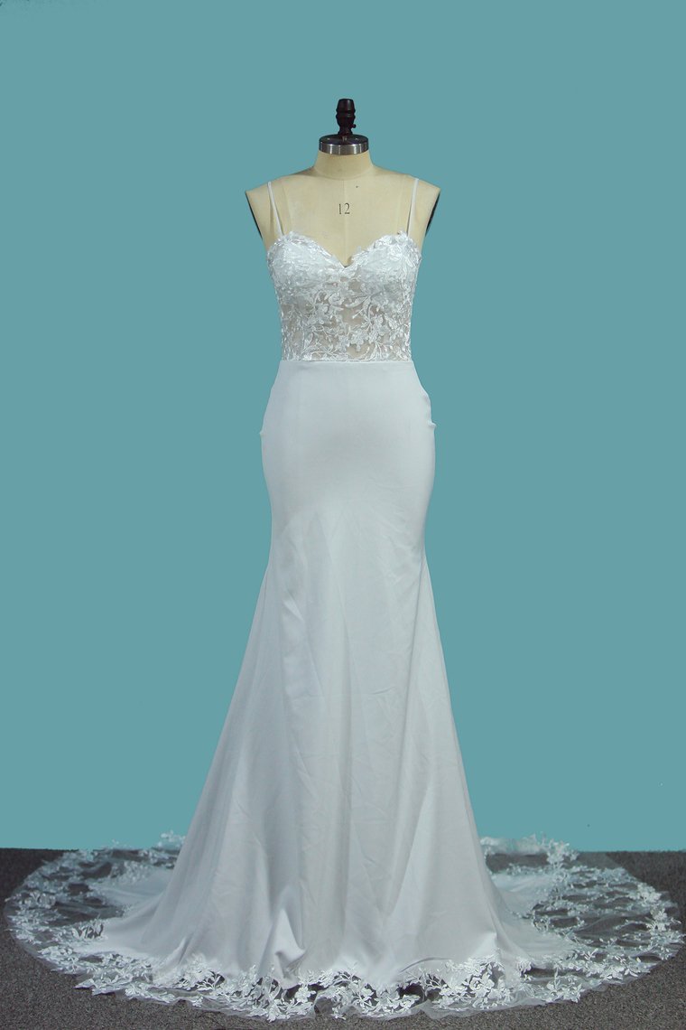 Sweetheart Spaghetti Strap Floor-Length Mermaid Wedding Dress with Lace