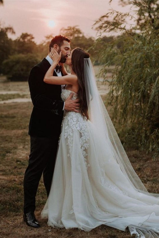 
                      
                        Sweetheart Tulle A-Line Wedding Dress with Lace Appliques
                      
                    