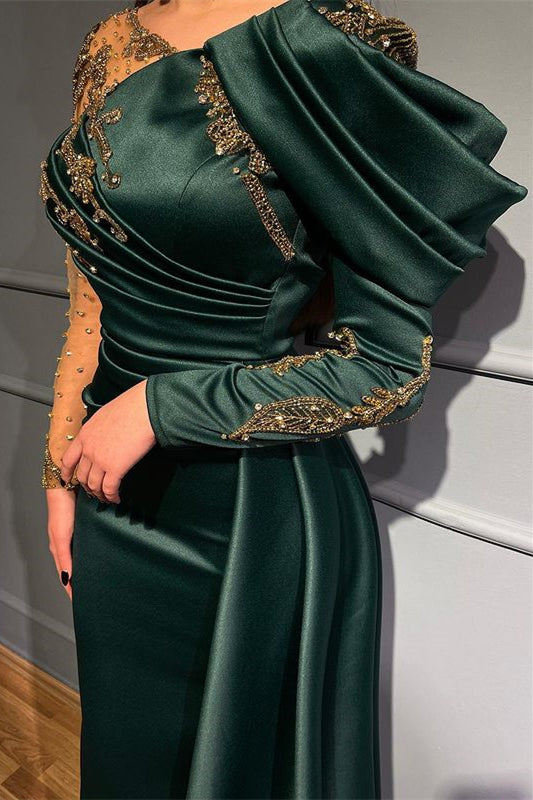 
                      
                        Dark Green Long Sleeves Mermaid Evening Dress With Beads and Appliques
                      
                    