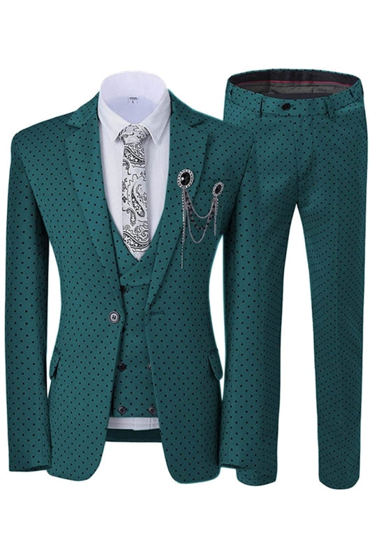 Maxwell Dark Green Notched Lapel Three Pieces Bespoke Prom Suits