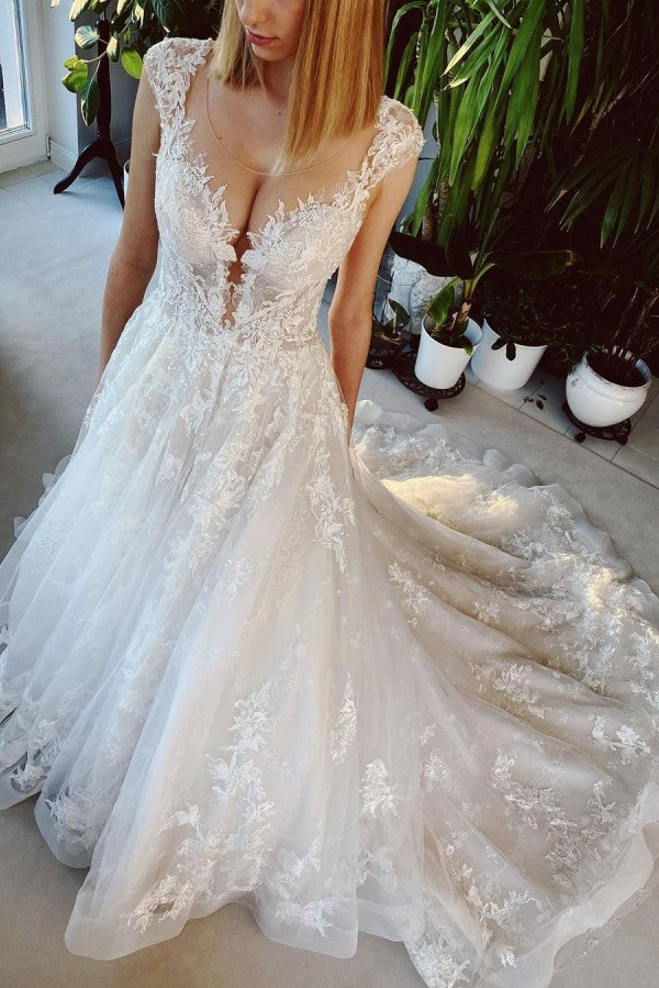 Short A-line Jewel Wedding Dress With Lace