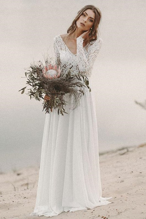 Long Sleeve Boho Lace Wedding Dress