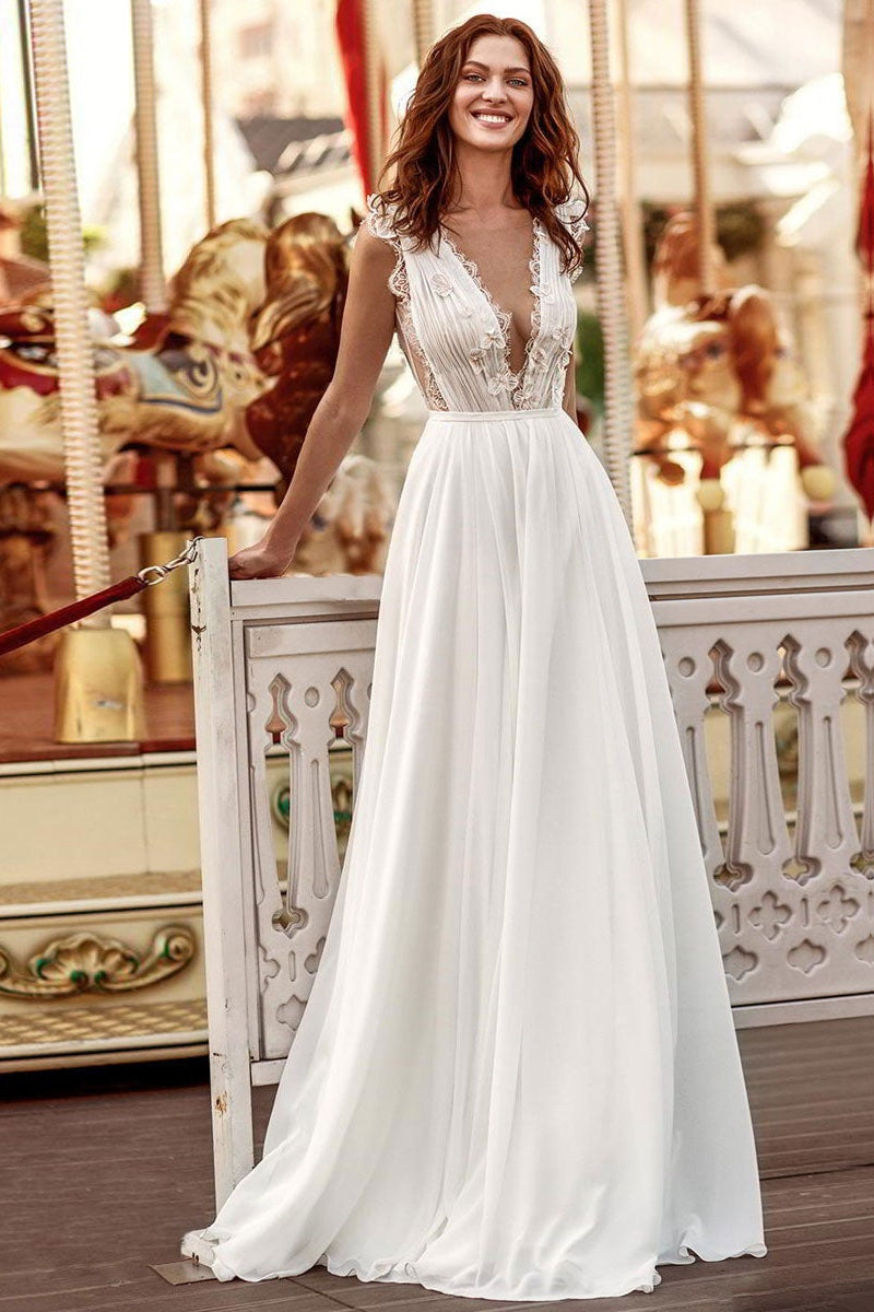 Sleeveless Long Chiffon Wedding Dress