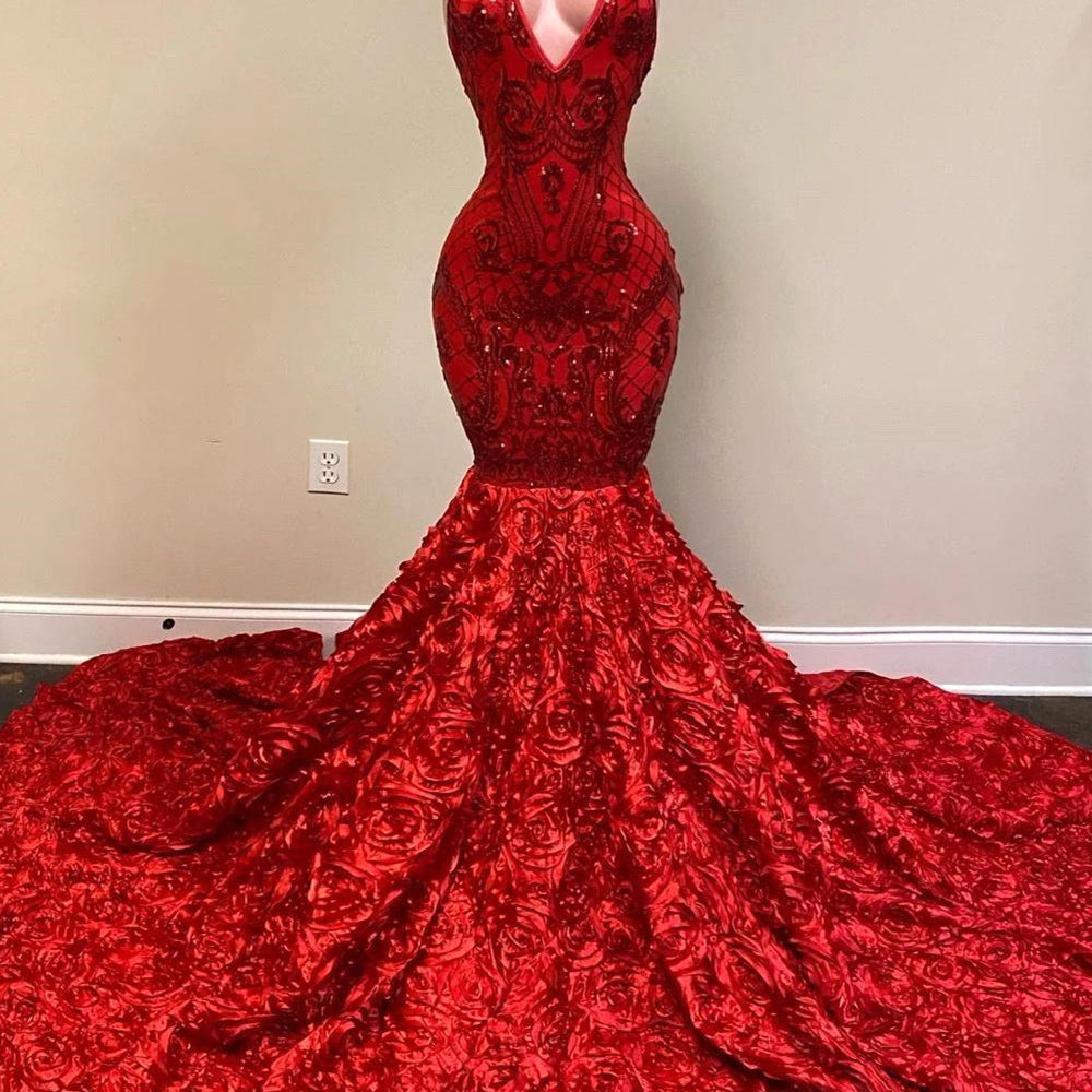 Spaghetti-Straps Red Prom Dress Mermaid with Sequins