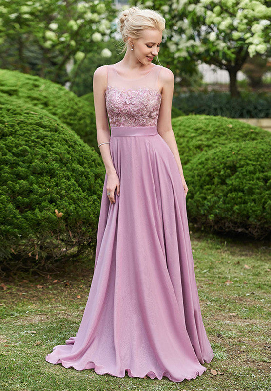 Delicate Lace A-line Sleeveless Bridesmaid Dress | A & B styles Bridesmaid Dress