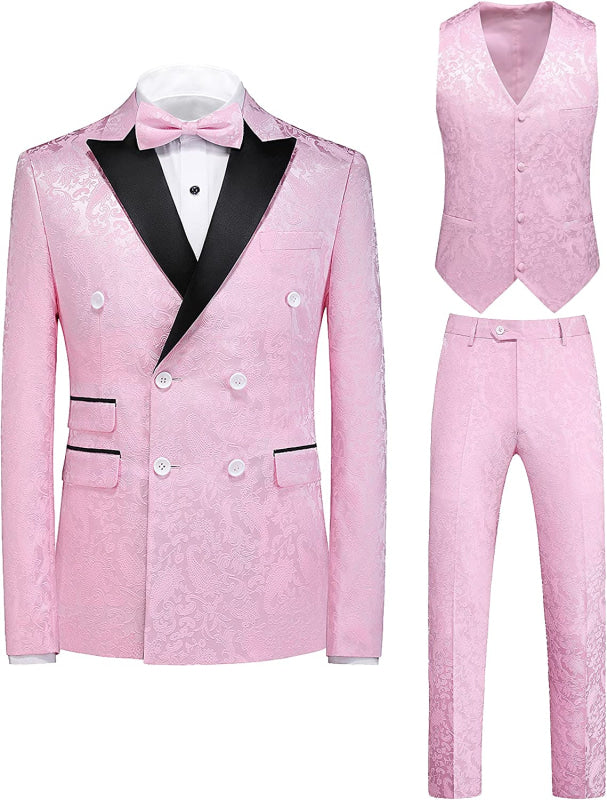 
                      
                        Jonathan Double Breasted Pink Jacquard Three Pieces New Arrival Prom Suits
                      
                    