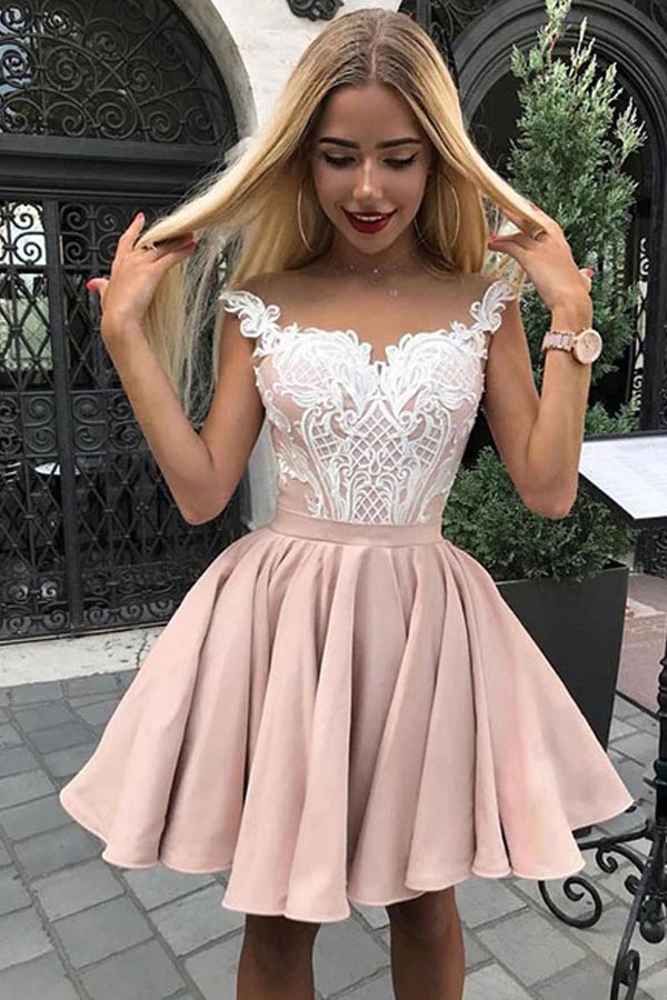 
                      
                        Dusty Pink Cap Sleeve Knee Length Short Homecoming Dress
                      
                    