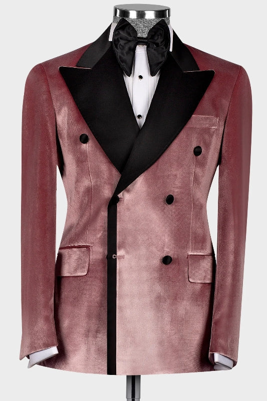 Harvey Newest Dusty Pink Peaked Lapel Double Breasted Velvet Prom Suits