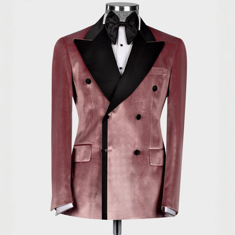 
                      
                        Harvey Newest Dusty Pink Peaked Lapel Double Breasted Velvet Prom Suits
                      
                    