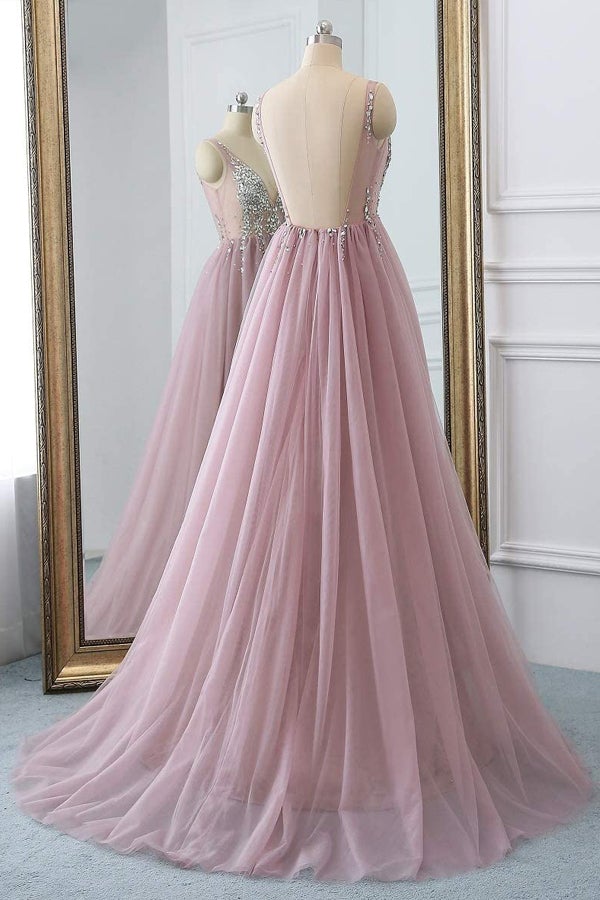 
                      
                        Dusty Pink Tulle Silver Beading Long Prom Dress
                      
                    