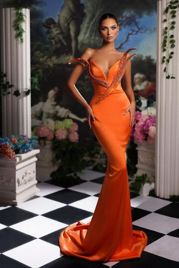 Orange Mermaid Prom Dress Sleeveless Sequin Dress