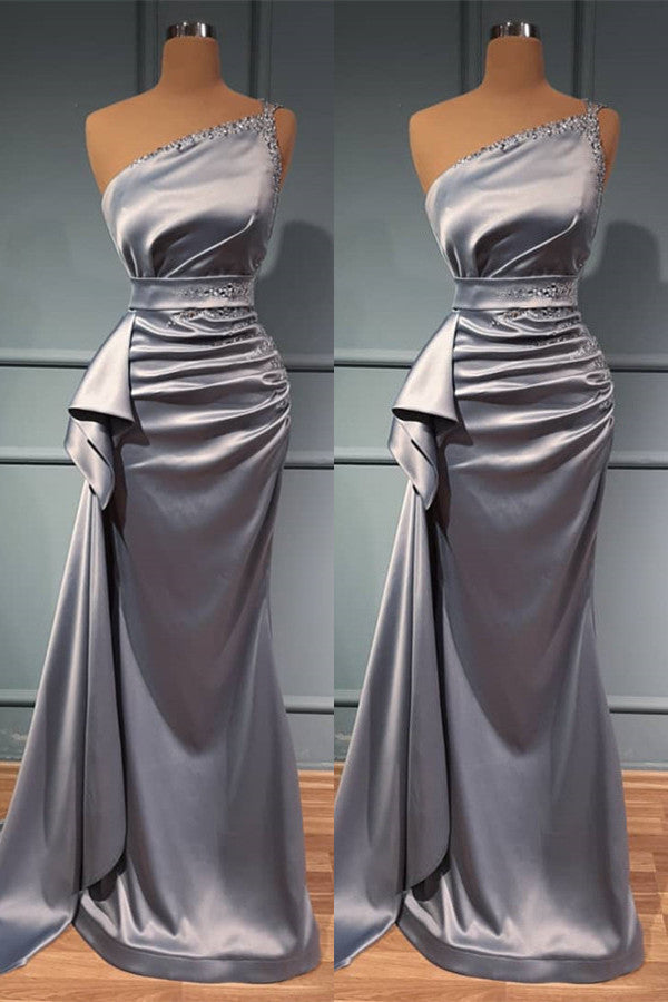 Shiny Silver One Shoulder Prom Dress with Belts Online