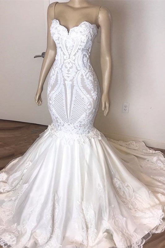 
                      
                        Sweetheart Long Mermaid Wedding Dress with Lace Appliques
                      
                    