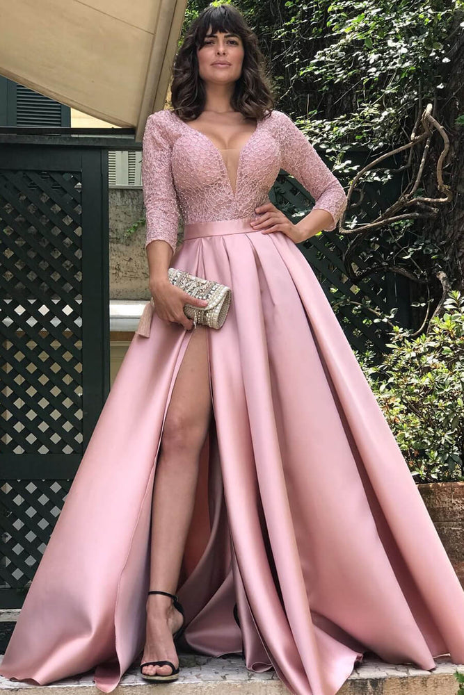 
                      
                        Satin Long Prom Dress With Lace Split
                      
                    